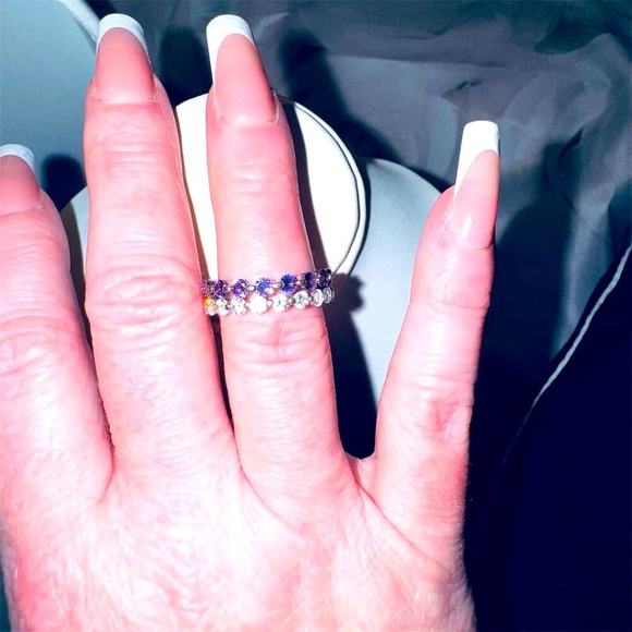 Multi Color 3 Band Set Of Eternity Rings Stackable Wedding Bands Size  7 - Picture 4 of 16